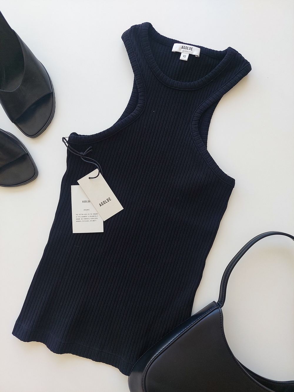 Agolde Black Ribbed Tank Women's XS Bea Cutaway